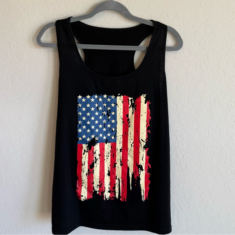 Patriotic Black Tank Top with American Flag Design